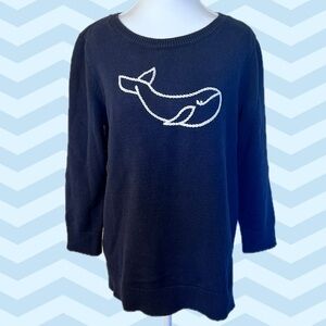 LOFT Navy Whale Embroidered Crewneck Long Sleeve 100% Cotton Sweater Sz Large